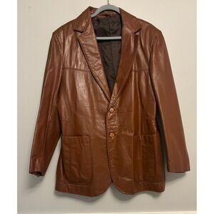 Sears Leather Shop Vintage Jacket Brown Leather Buttons Pockets Lined‎ Size 42
